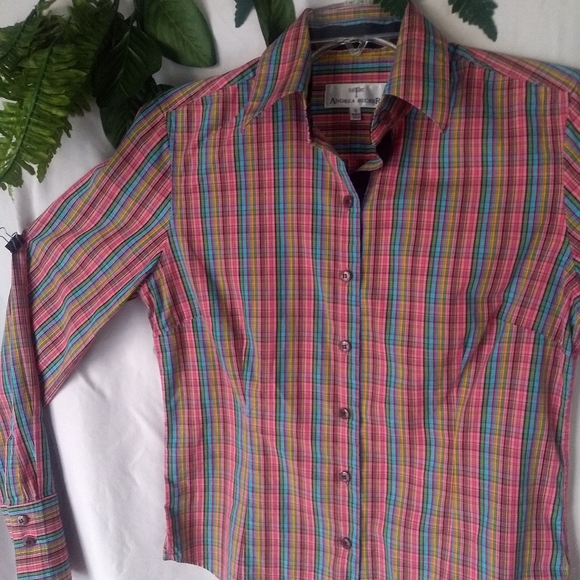 Andrea Becker Rainbow Plaid button down top S - Picture 3 of 9
